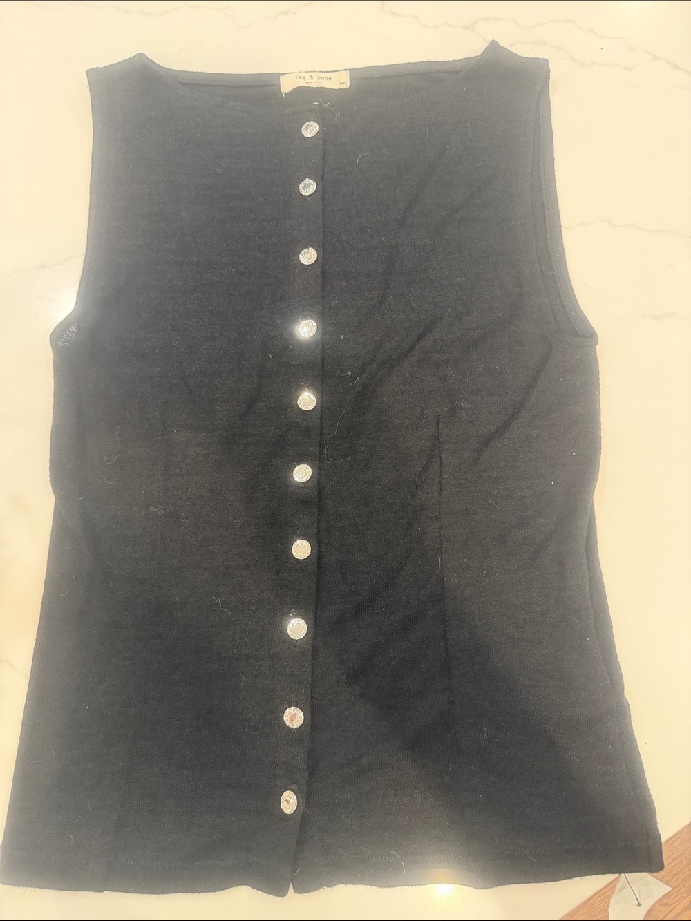 rag & bone Black Sleeveless Button-Front Knit Tank